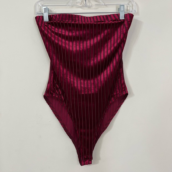 Forever 21 Red Black Striped Velvet Strapless Bodysuit - Picture 2 of 7